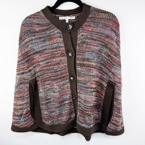 Trina Turk Alpaca Wool Blend Button Cape Cardigan Sweater Multicolor Brown Sz S